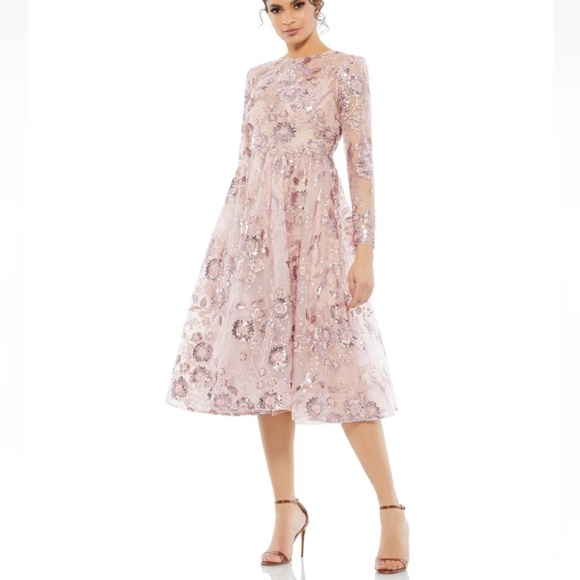 Mac Duggal 67849 Rose Pink Floral Embellished Long Sleeve Dress - Reemoly